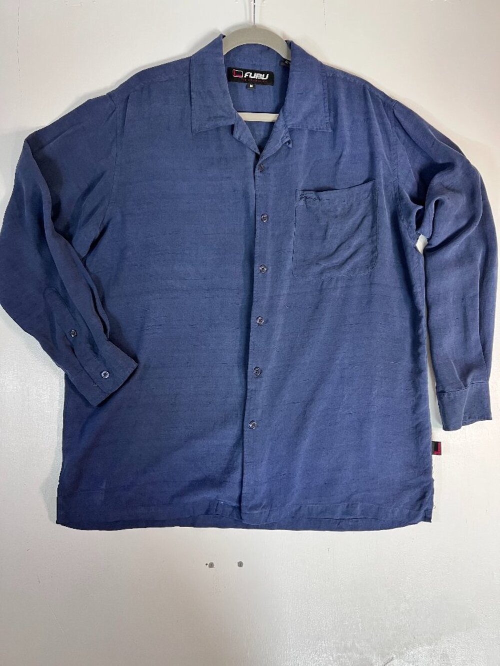 FUBU The Collection Men’s M Blue 100% Silk Long Sleeve Button Up Shirt